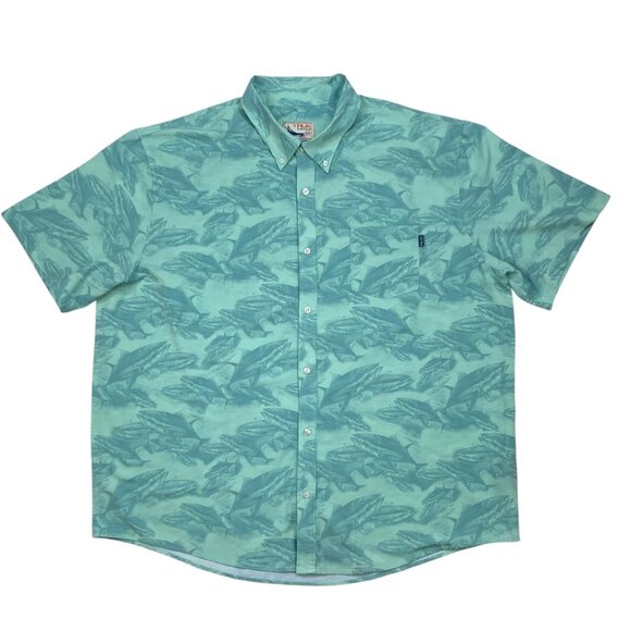 Huk Tuna Fishing Button Down Shirt 3XL XXXL Turquoise Short Sleeve Performance - Picture 1 of 12